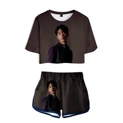 Корейская мужская комбинация AB6IX, комплект из двух предметов, модная летняя пупочная рубашка, женская мода, повседневный стильный летний