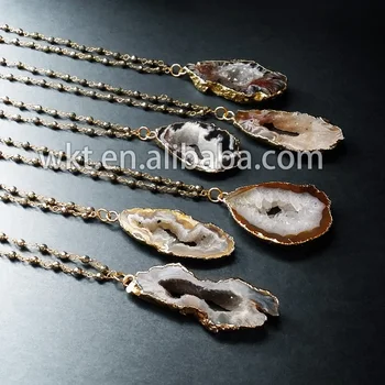 

WT-N190! Druzy at gate Bohemia necklace, black small rosery beads chain