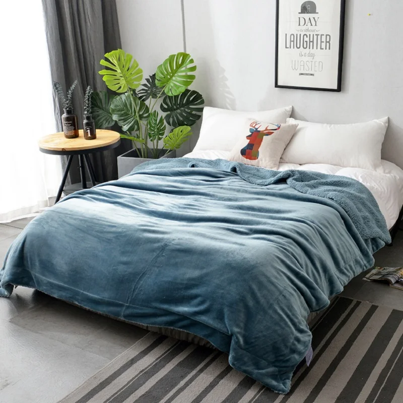 Europe knitted blanket solid thick double layer fleece blankets for