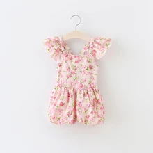 New 2016 Baby Girl Print Floral One-pieces Kids girls ruffle Cotton Jumpsuits Babies Summer Princess Romper Children’s Clothing