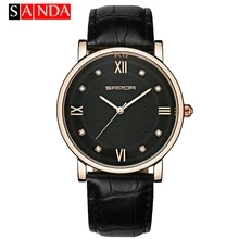 SANDA модный кожаный браслет пара часов мужчины/женщины алмаз элегантное платье наручные часы Женева повседневные золотые часы Saat