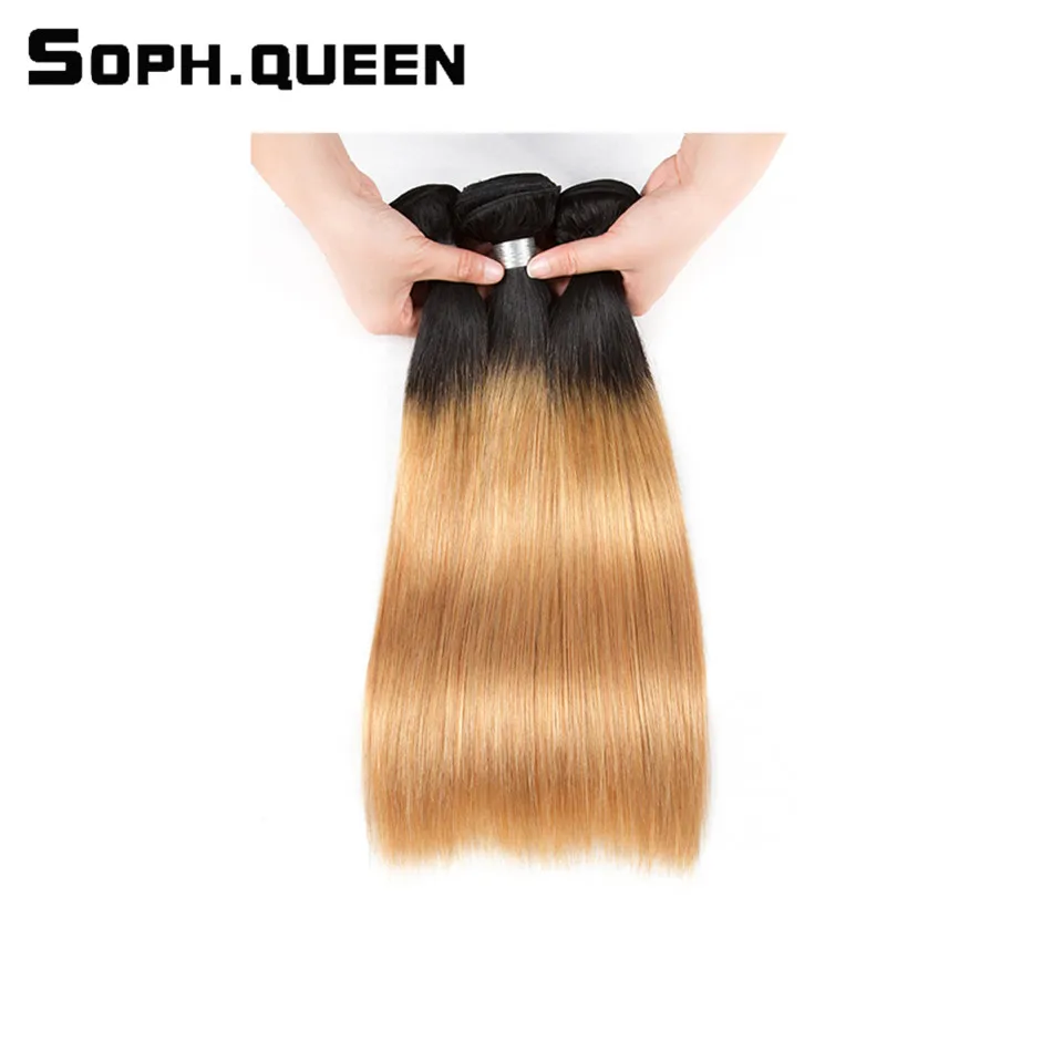 Соф королева человеческие волосы Remy для наращивания, бразильские волосы блонд пучки волос с закрытием предварительно Цветной T1B/27 человеческих волос