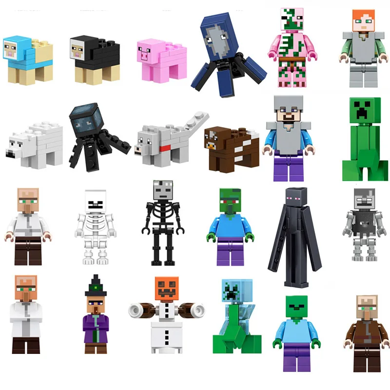 8pcs/lot Legoing Minecraft My World Steve Alex Reuben Zombie Action Figures Building Blocks Educational Toys For Kids Minecrafts