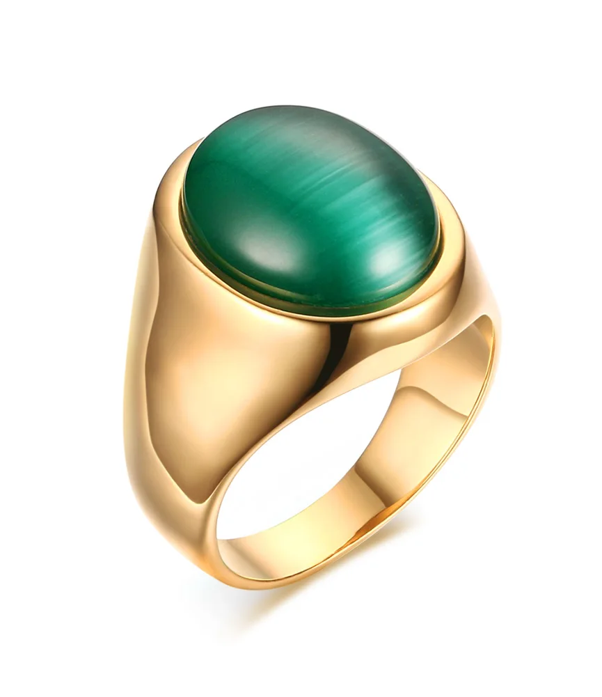 Meaeguet Для женщин зеленый овальный искусственный опал камень кольцо из белого золота-Цвет Винтаж Нержавеющая сталь вечерние кольца ювелирные изделия - Цвет основного камня: Зеленый