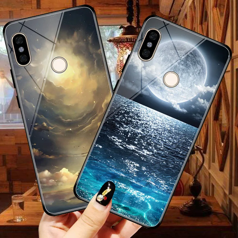 For xiaomi redmi note 5 Tempered glass case 6 Beautiful starry shell Moon pattern Mobile phone back | Мобильные телефоны и