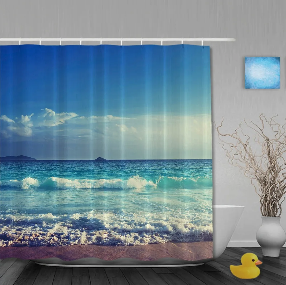 Custome Beautiful Sea Sky Coast Shower Curtain Waterproof Polyester