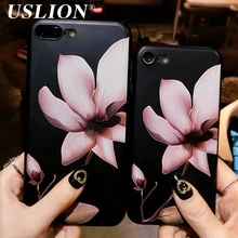 USLION Fashion 3D White Flower Paint Phone Case For iPhone 7 Vintage Soft TPU Back Cover Cases Coque For iPhone7 Plus