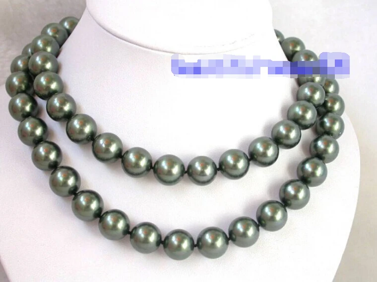 

FREE SHIPPING N582 LUSTER 32" 12mm round black seashell pearl necklace