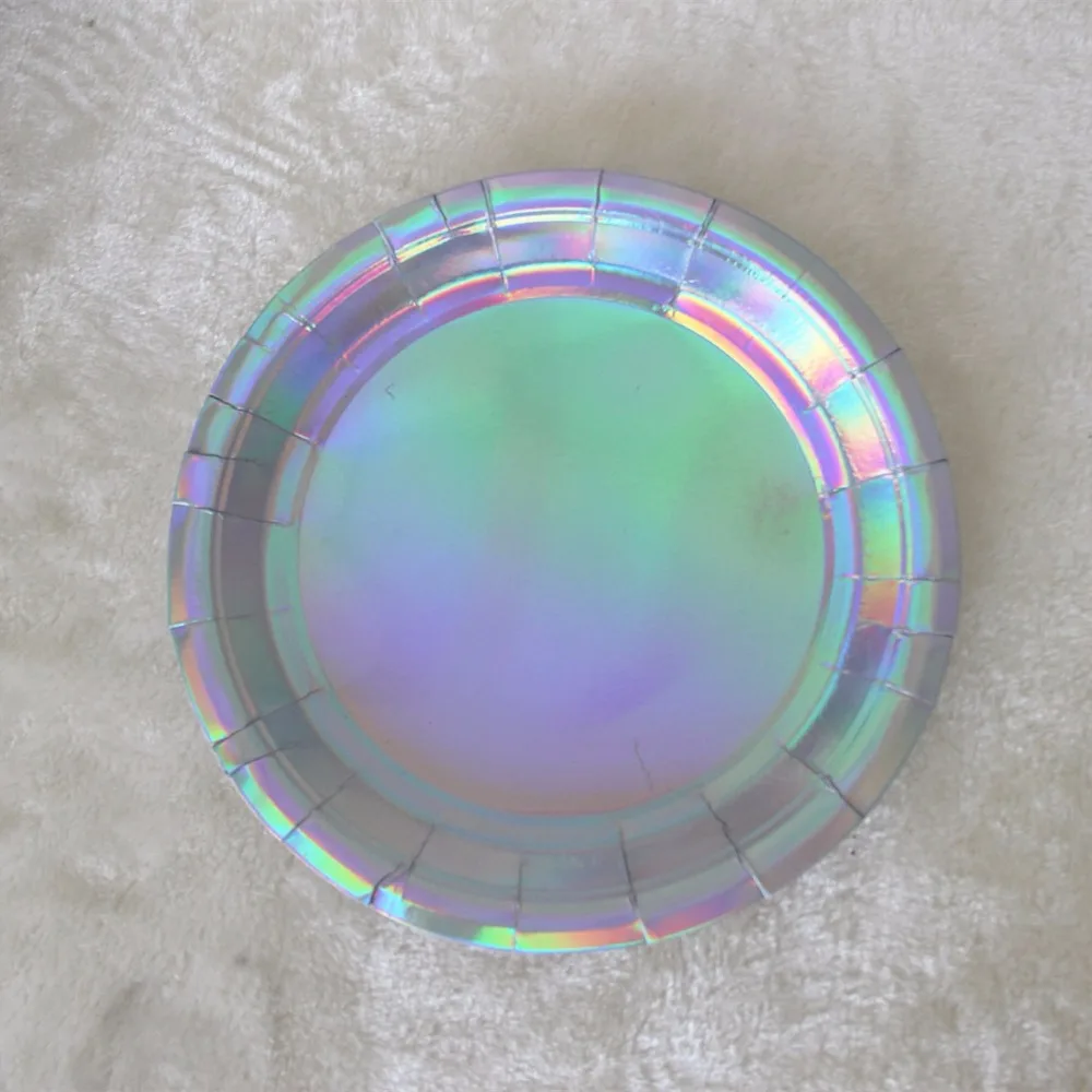 8Pcs Iridescent Sparkle Shell Paper Plates Party Dish Tableware 9" Mermaid Theme Festival For Baby Shower Wedding Party Supplies