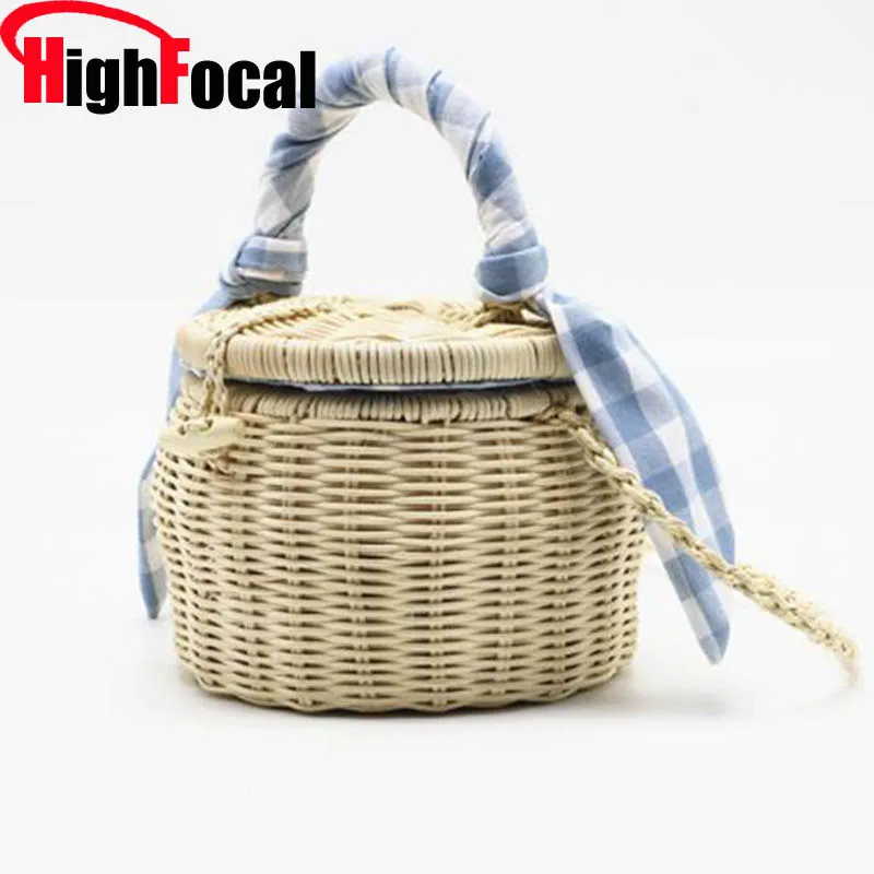 

2019 round straw bags square round mulit style straw bag Lattice Silk Scarf Portable Straw Bag Cylinder Small Jar Beach Bag