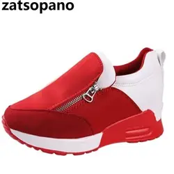 Zatsopano/2019 г.; зимняя женская кожаная повседневная обувь; визуально увеличивающая рост обувь на скрытой танкетке; женская обувь на платформе и