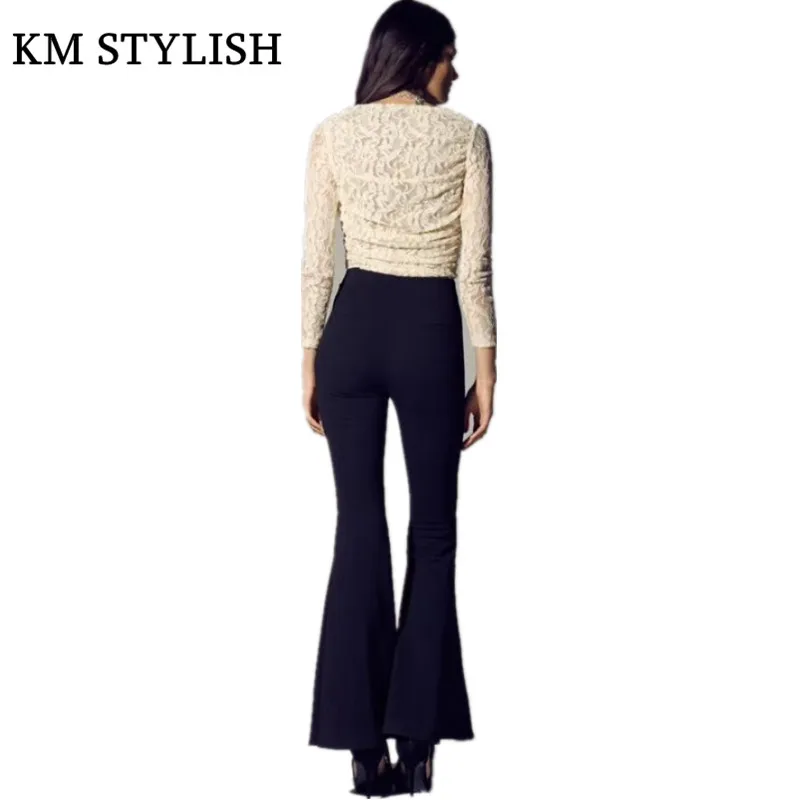Cintura Negro Alta Pantalones Casuales Nueva De Flare Mujeres Slim 2018 Las wXq7an