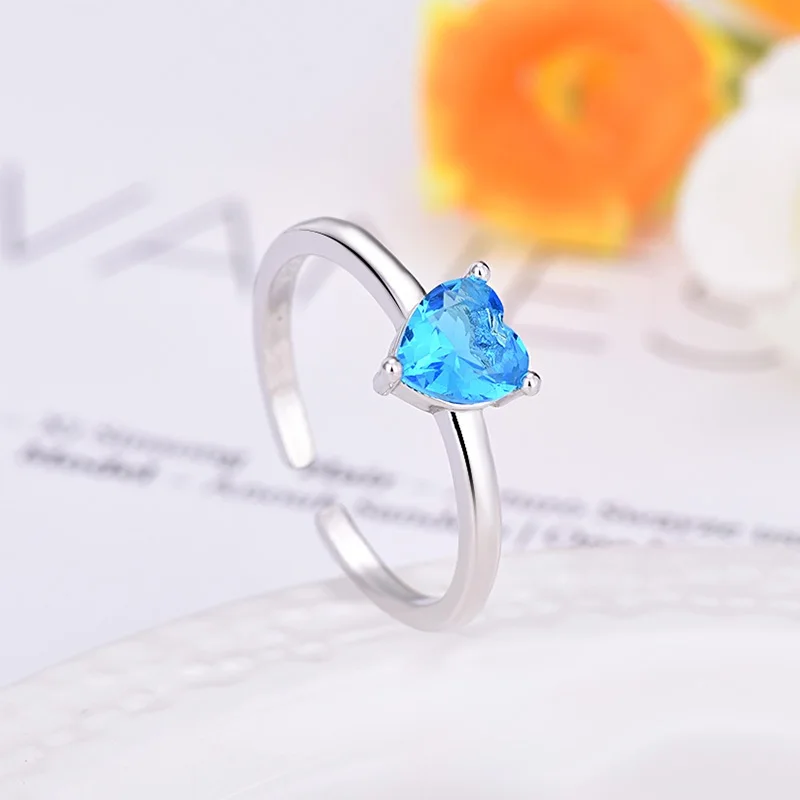 

2019 New Fashion Blue Red AAA Zircon Heart Open Ring Resizable For Women Ladies Girls Birthday Party Gifts Jewelry Wholesale