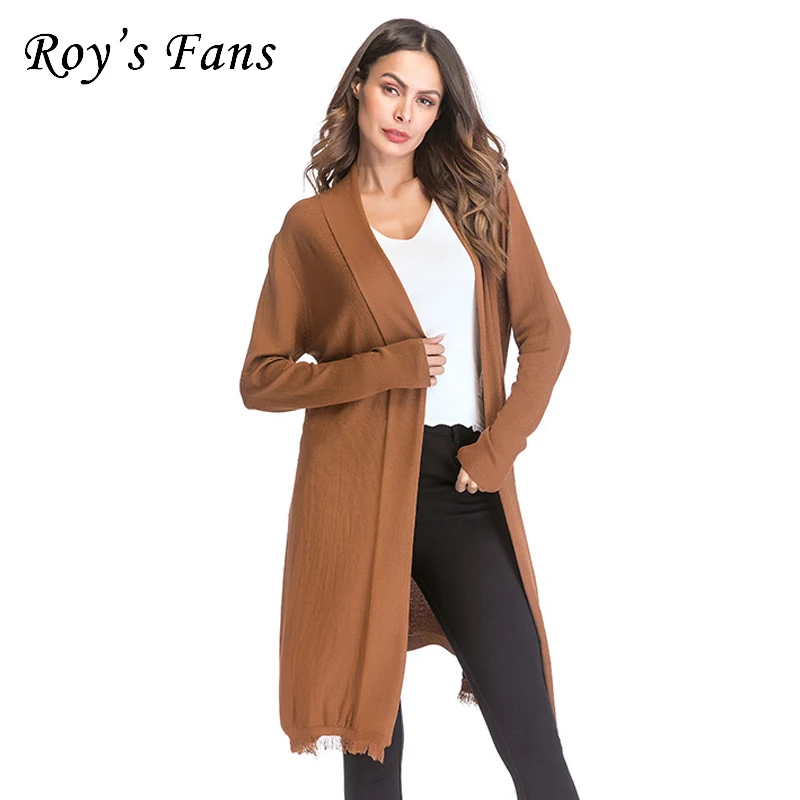 Roy's Fans Fashion Women Autumn Solid Sweater Long Sleeve Thin Tassel Casual Open Stitch Cardigans For |
