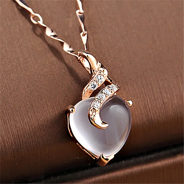 

New Arrival Heart Opal Necklaces & Pendants Rose Gold Chain White Crystal Necklace Bijoux Femme Gift For Friends