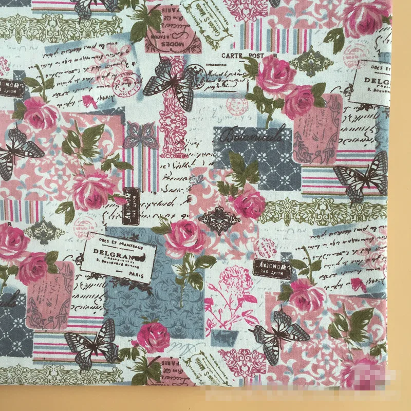 

50x150cm Cotton Linen Fabric Print Rose Flower Butterfly Seal Square DIY Home Deco Table Cover Throw Pillow Case Cover