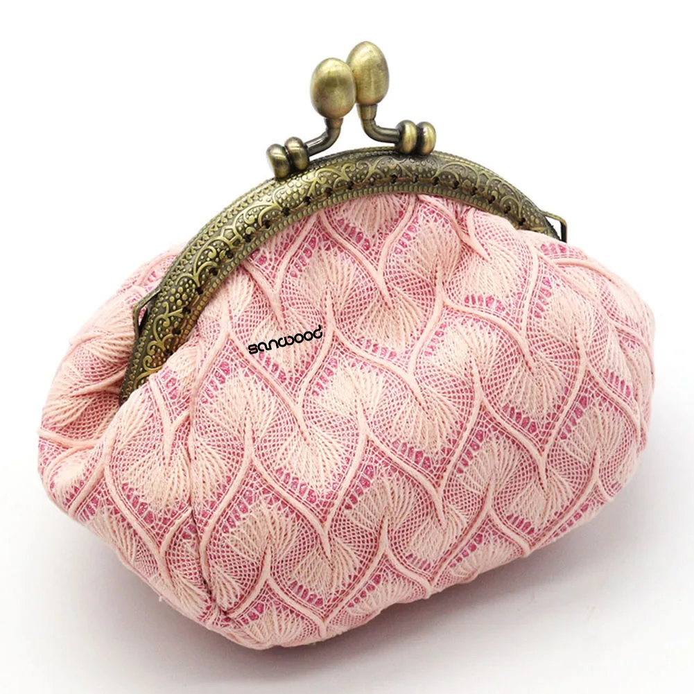 Women Vintage Woolen Yarn Knitted Coin Purse Sweet Mini Wallet Card Holder Bag