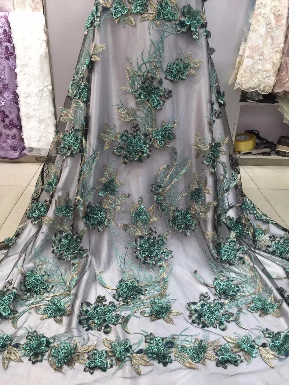 

Lace Fabric Nigerian Lace Fabrics For Wedding 2018 green African Beaded Lace Fabric Fashion For Nigerian Dress