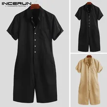 INCERUN Мужская однотонная Уличная Повседневная мужская рубашка с отворотом и коротким рукавом рабочие летние комбинезоны для уличных мужчин Новые комбинезоны