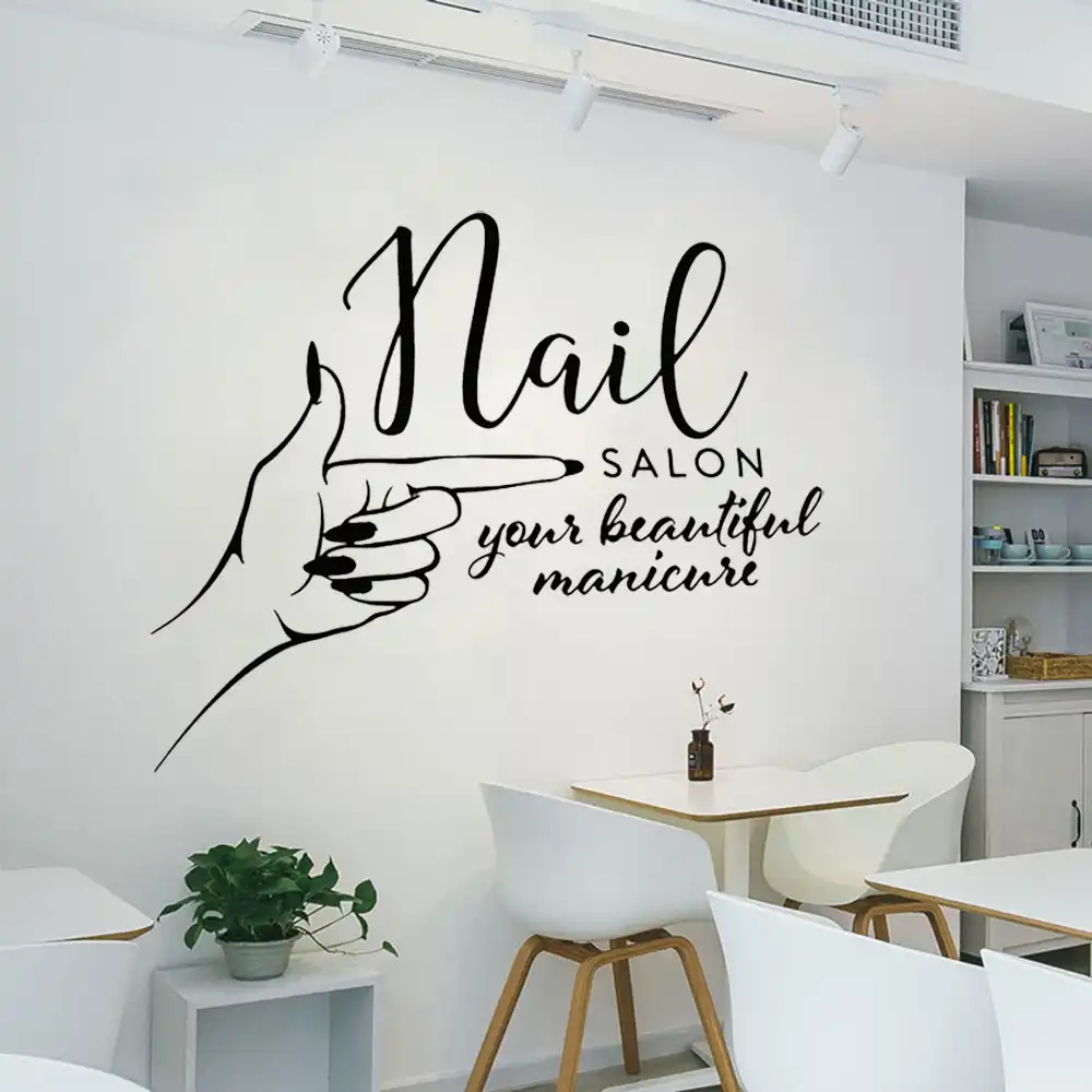 Manicure Nails Studio Logo Wall Decal Girl Nail Beauty Salon Vinyl Wall Sticker Art Home Decor Hand Spa Woman Modern Muraux D051