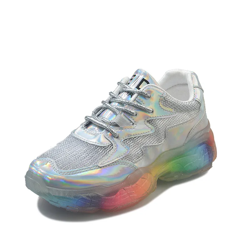 

Colorful old shoes female summer breathable mesh women's shoes jelly shoes tide increased laser thick-soled sports shoes