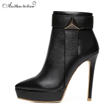 Осень-зима, женские ботинки «Мартенс» из натуральной кожи на тонком каблуке, модные женские ботильоны на платформе, модельные туфли, размеры 34-41