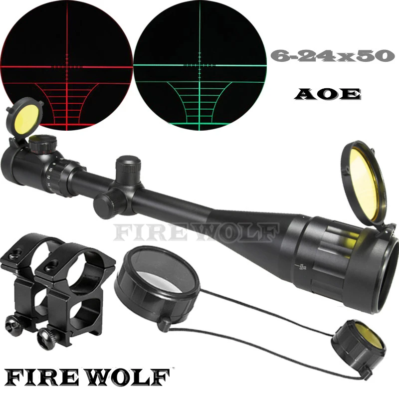 

FIRE WOLF 6-24X50 Riflescope Adjustable Green Red Dot Hunting Light Tactical Scope Reticle Optical Sight Scope With Yellow Cover