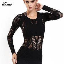 Binand летний женский сетчатый топ с длинным рукавом, спортивный топ для фитнеса, кружевная женская футболка, топ для йоги, футболка для спортзала, топы для тренировок для женщин