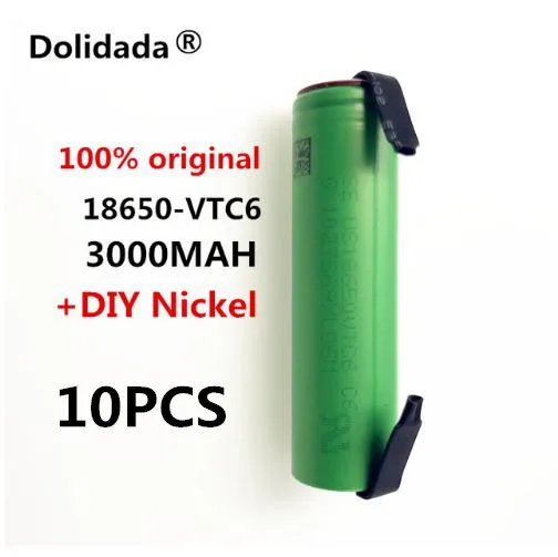 

10PCS Dolidada original 3.7 V 3000 MAH Li ion rechargeable 18650 battery for SONY us18650 vtc6 battery 30A 3000mah +DIY Nickel