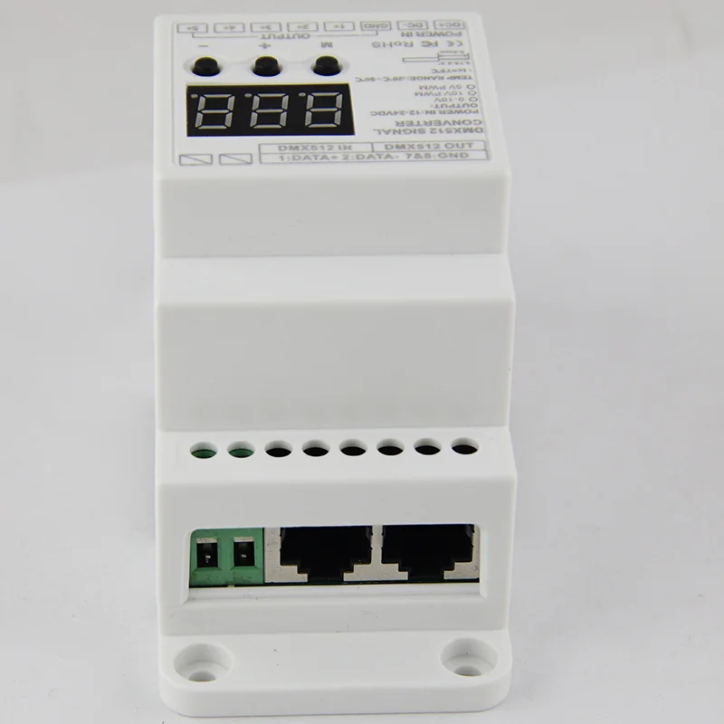 5 каналов RJ45 led din-рейка DMX512/1990 сигнал до 0-10 В или PWM10V или PWM5V преобразователь сигнала DMX512 контроллер, DC12V-24V