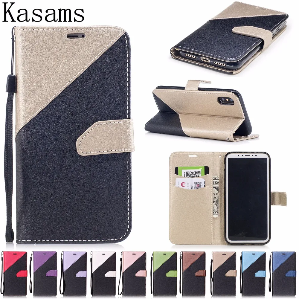 

For iPhone X 10 Ten Flip Wallet Case Double Colors PU Leather Splicing For Apple iPhonex Card Slots Stand Magnetic Phone Cover