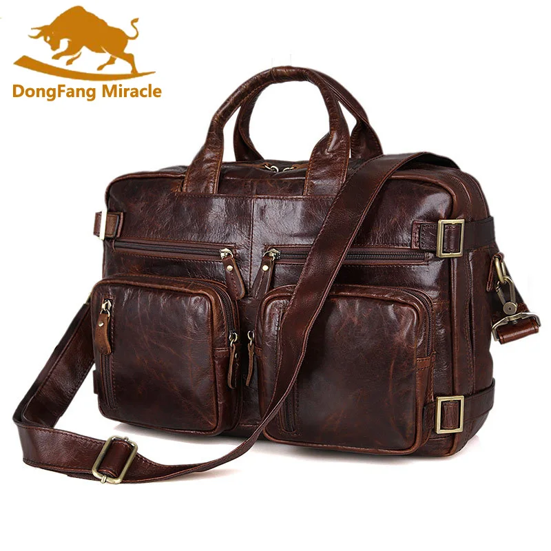 High Quality 100% Real Leather Handbag Genuine Leather Multifunction Travel Bag Business laptop bags Shoulder Messenger Bag