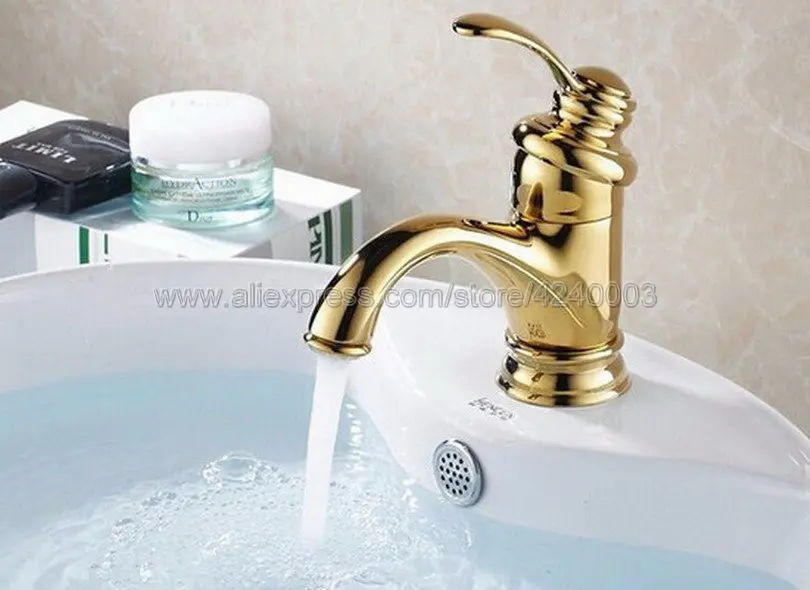 Basin Faucets Euro Gold Washbasin Faucet Luxury Bathroom Basin Taps Single Handle Vanity Single Hole Mixer Water Taps Knf121