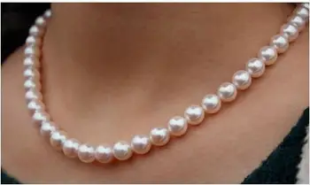 

GENUINE 18"8-9mm natural South Sea white Pearl Necklace 925silver