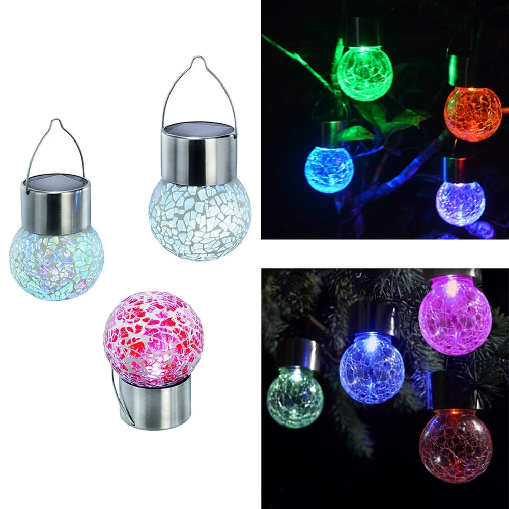 Chiclits LED Solar Powered Glass Ball Lamp Crack Solar Hanging Crackle Ball Light for Garden Decoration Night lighting (17)
