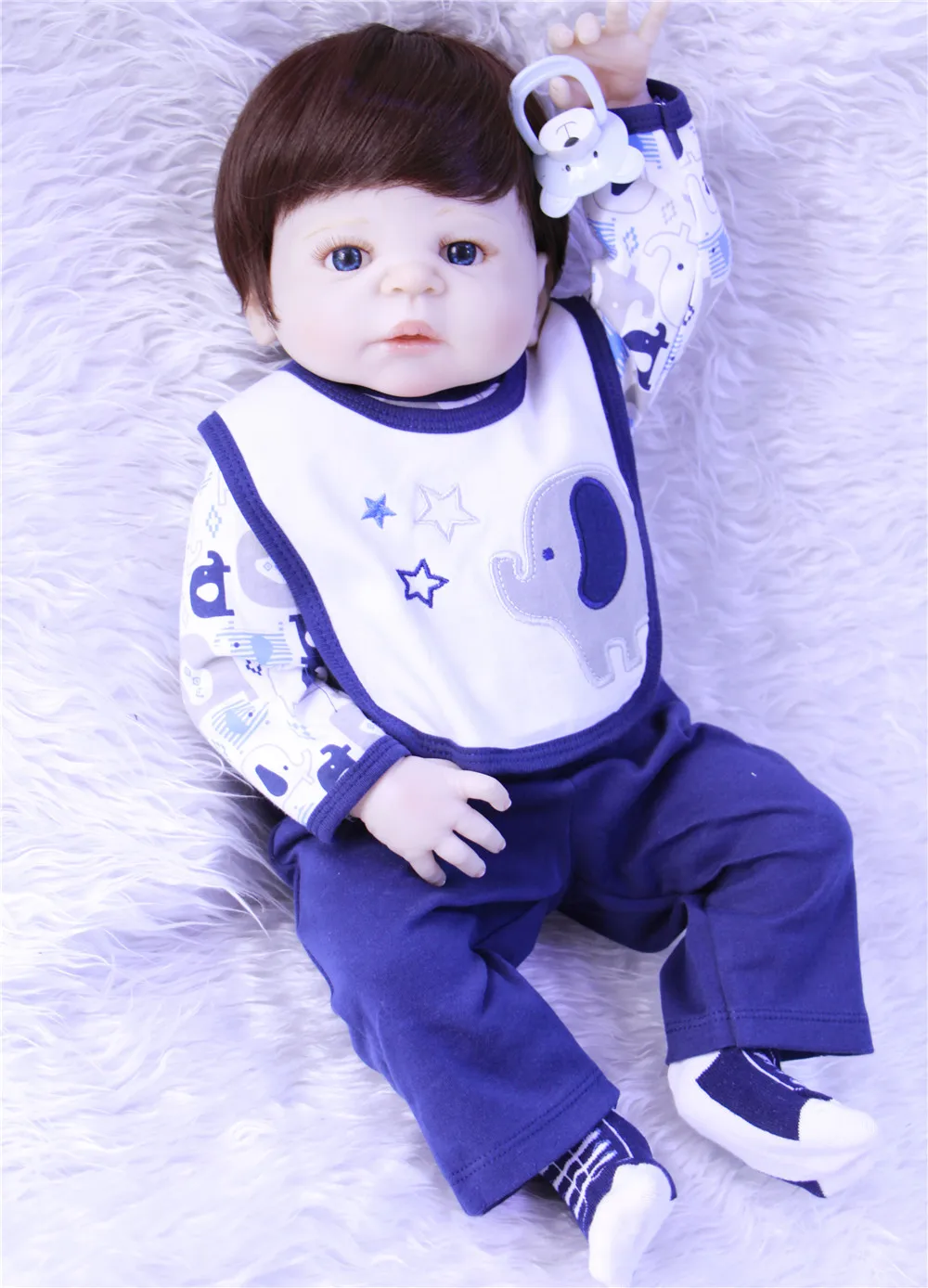 Bonucas возрождённая мальчик куклы 22 дюймов 55 см полный винилсиликоновых reborn baby куклы живые можно купать новорожденных bebes menino Детские