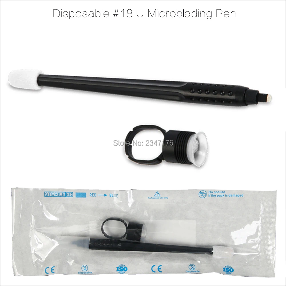 

50pcs Disposable microblading pen 18U Permanent makeup machine pen Eyebrow tattoo Pen Medical Packing Attached Sponge Cup