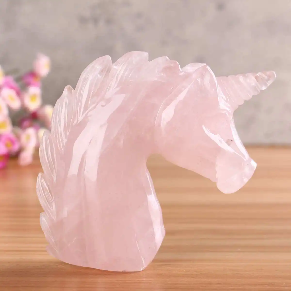 

Natural Quartz Pink Rose Unicorn Stone Hand Carving Figurine Ornament Single Angle Horse Head Healing Crystal Home Decor Gifts