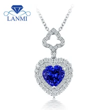 Очаровательная подвеска из танзанита в форме сердца, ожерелье с блестящими бриллиантами, Настоящее Белое золото 18 карат, хороший драгоценный камень для жены, хорошее ювелирное изделие на день рождения, подарок