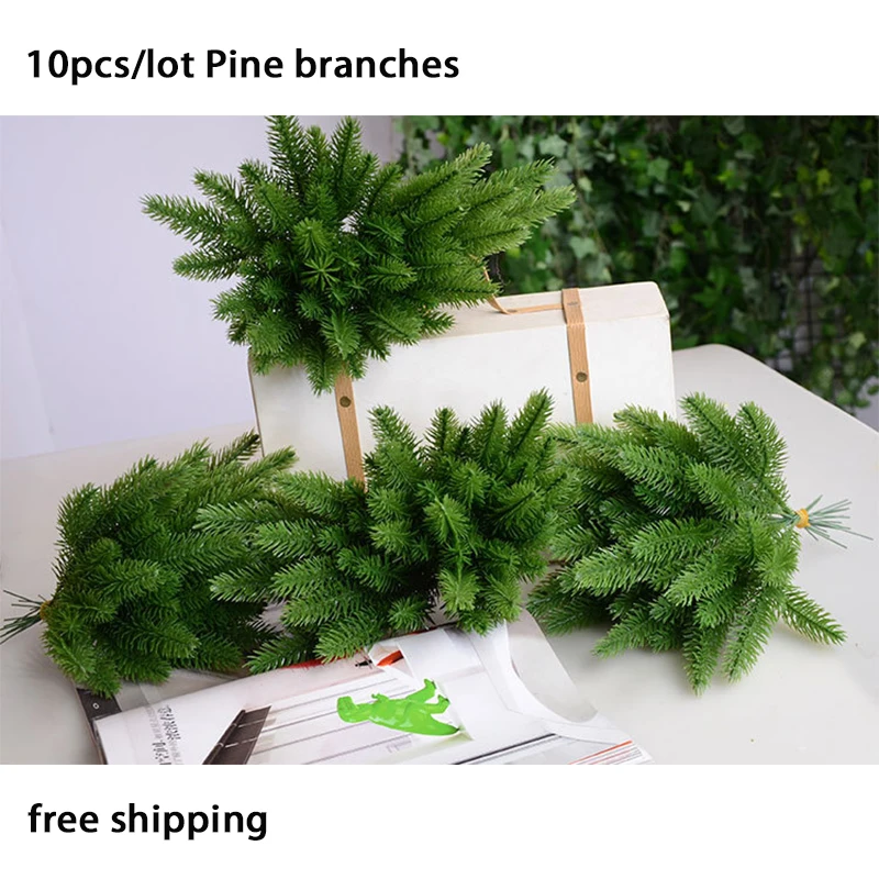 

Yoshiko 10pcs/lots artificial Pine branches green plants flower bouquet for wedding home Christmas gift diy Home decoration