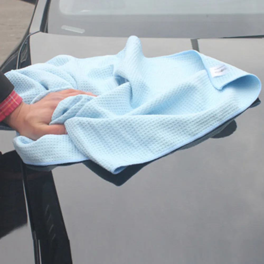 

60 * 80cm Car Drying Towel Blue Waffle Weave Microfibre High Quality