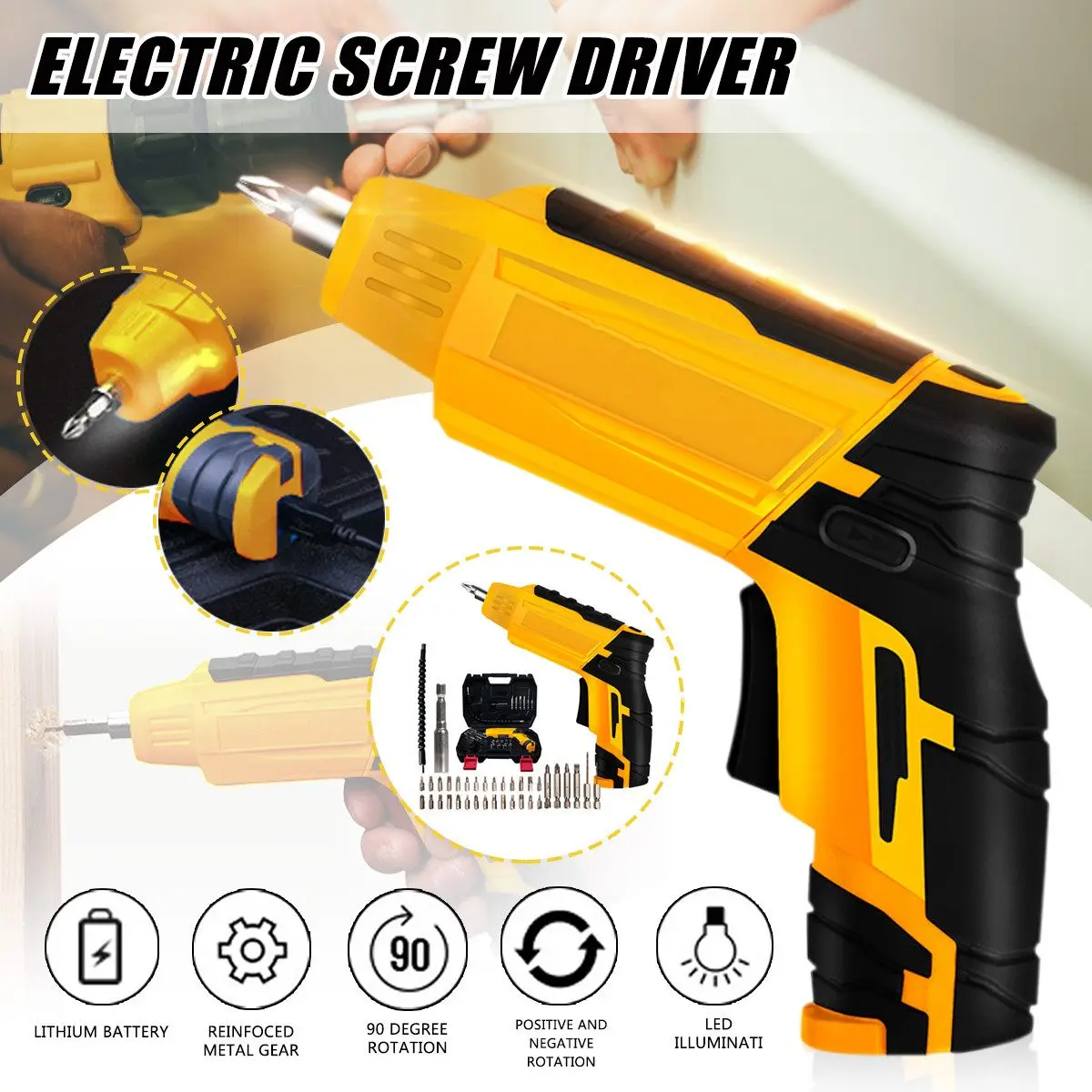 

Doersupp 4.2V Mini Cordless Drill Driver Lithium-Ion Battery Rechargeable Electric Screwdriver Set Household Repair Tool