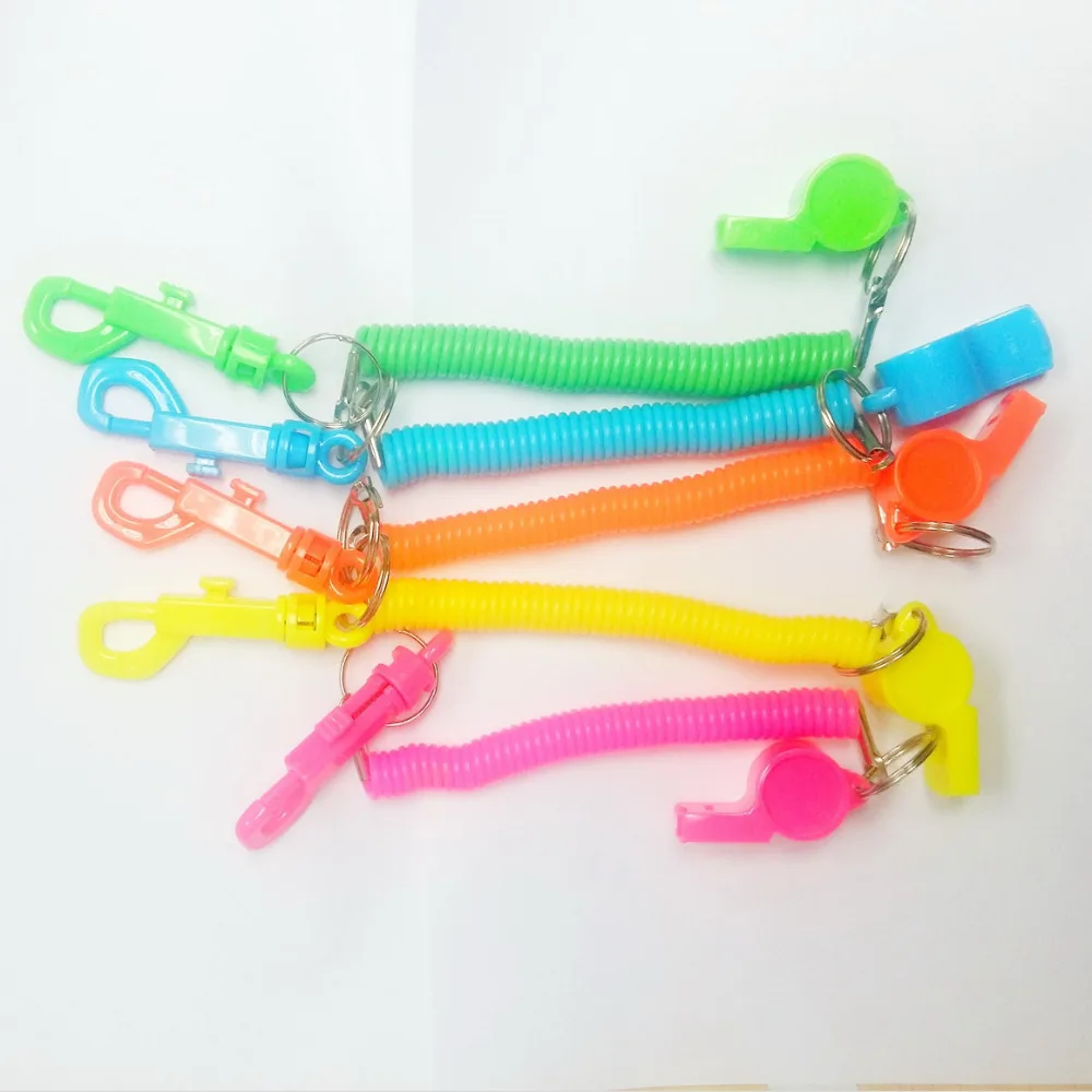 Whistle with Spiral Wrist Coil swivel clip snap Hook 22g 