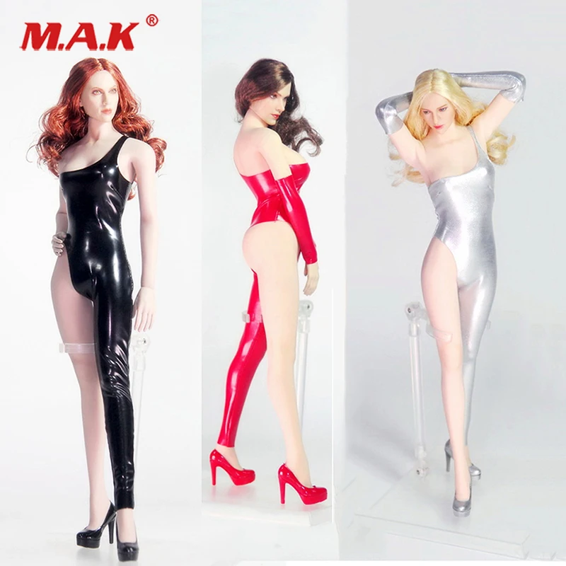 1/6 Scale Sexy woman Tight Leather dress High heels clothing set Leather jumpsuit Figure Model for female body figure toy gift