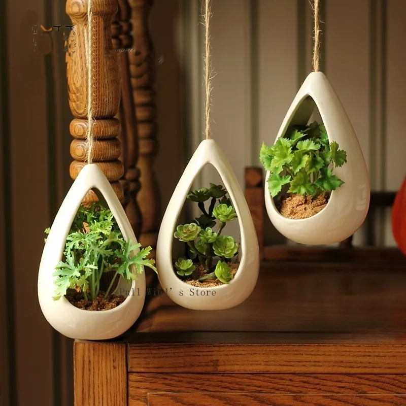 Exquisite home decoration ceramic Hanging pots Fashion Artificial plants  hanging flower pots Hand made fashion hanging bonsai - AliExpress