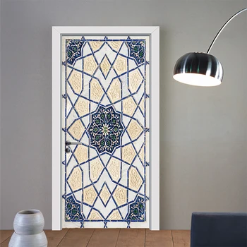 

77x200cm Door Sticker Muslim Flower Vine Wallpaper Wall Stickers Bedroom Living Room Corridor Door Decorative YMT064