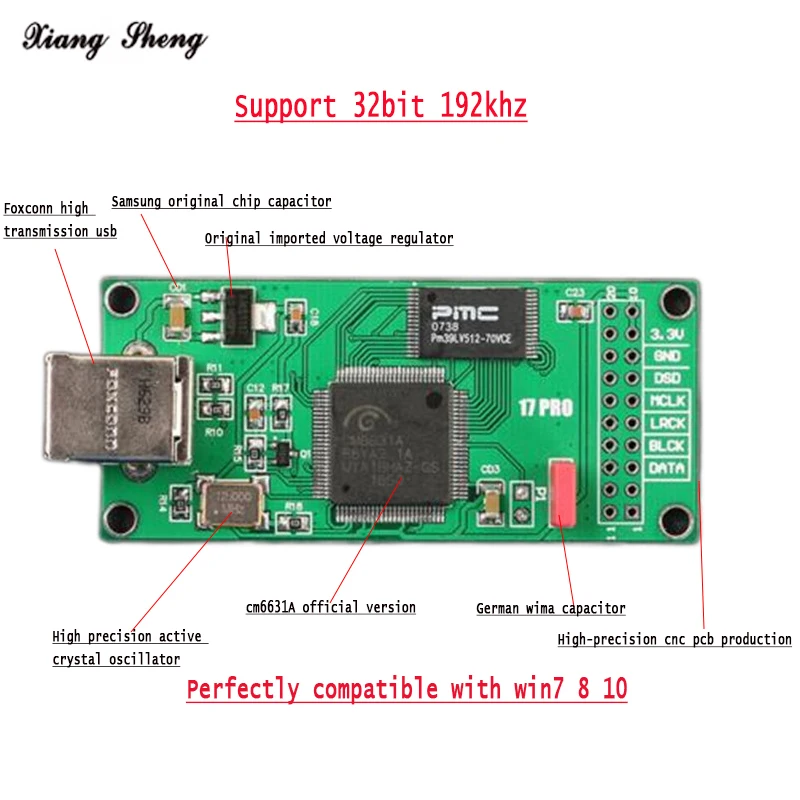  Xiang Sheng CM6631 IIS digital interface compatible with Italy Amanero USB  192K 32BIT