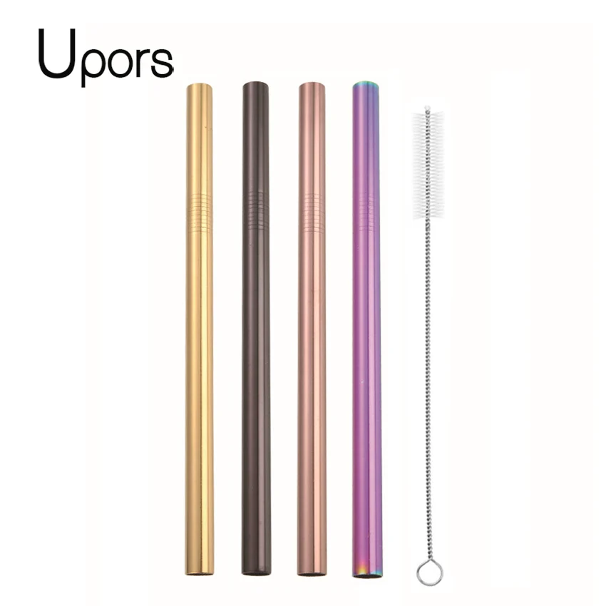 

2Pcs High Quality Colorful Straw 304 Stainless Steel Straws Reusable Bent Metal Drinking Straw for Smoothies with Cleaner Brush
