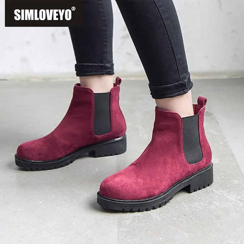 

SIMLOVEYO Spring Autumn Stilettos ankle boots low Heels Pointed Toe pu Leather shoes Sexy Ankle Boots female Chelsea boot B879
