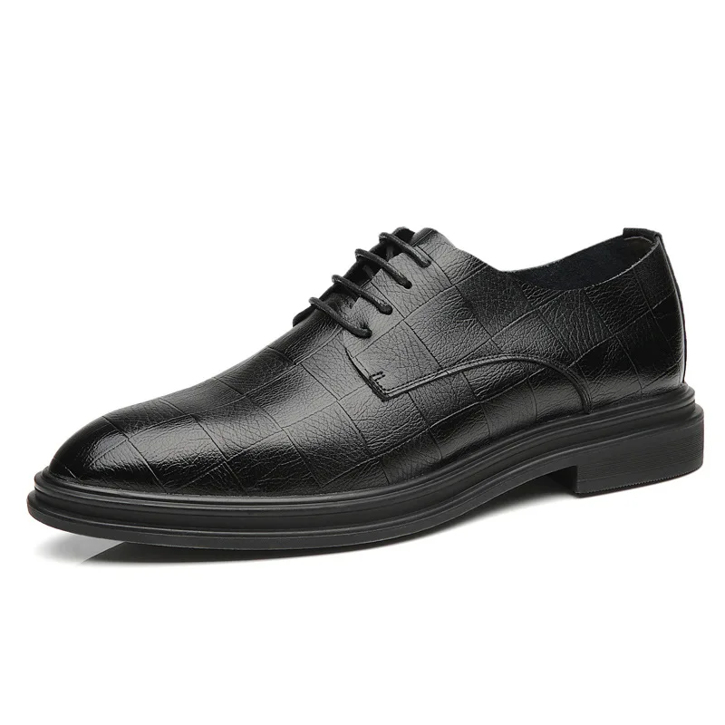Pour Autumm Cuir Loisirs Mode Chaussures Totem Hommes Lacets Bas jaune Pointu Bout De À Noir Habillées Véritable Couture Homme Solide Fretwork Oxford wUqqBpTx
